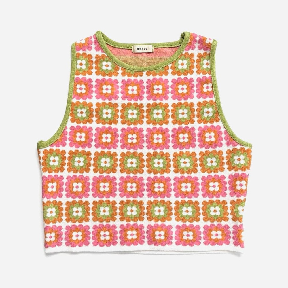 VICI Groove On By Floral Checkered Knit Tank Top